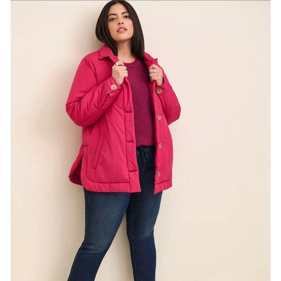 Torrid Shacket 2x 18 20 Pink Puffer Lightweight Packable Poly Fill Jacket Pocket - Picture 5 of 11